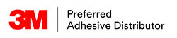 L'inscription 3M Preferred Adhesive Distributor est un sceau de qualité de distribution IBZ. Le logo est rouge et à gauche, le reste est en noir à droite.tout est sur fond blanc
